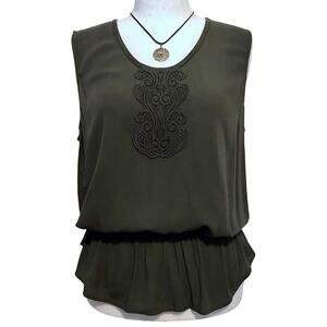 DR2 NWT Dark Olive Green Sleeveless Blouson Blouse Women L